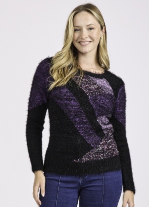 Mudflower Fluffy Yarn Colour Block Jumper